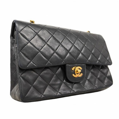 Chanel Shoulder Bag Matelasse Lambskin Black Gold Hardware Women