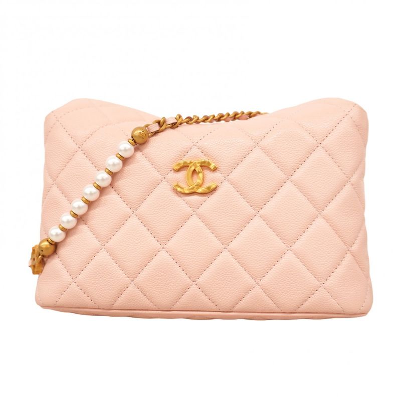 Chanel Shoulder Bag Matelasse Caviar Skin Pink Gold Hardware Women