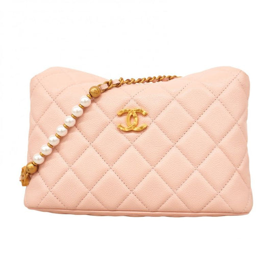 Chanel Shoulder Bag Matelasse Caviar Skin Pink Gold Hardware Women