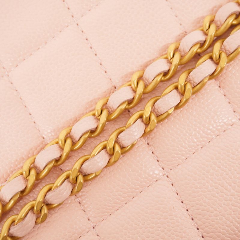 Chanel Shoulder Bag Matelasse Caviar Skin Pink Gold Hardware Women