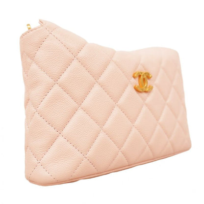 Chanel Shoulder Bag Matelasse Caviar Skin Pink Gold Hardware Women