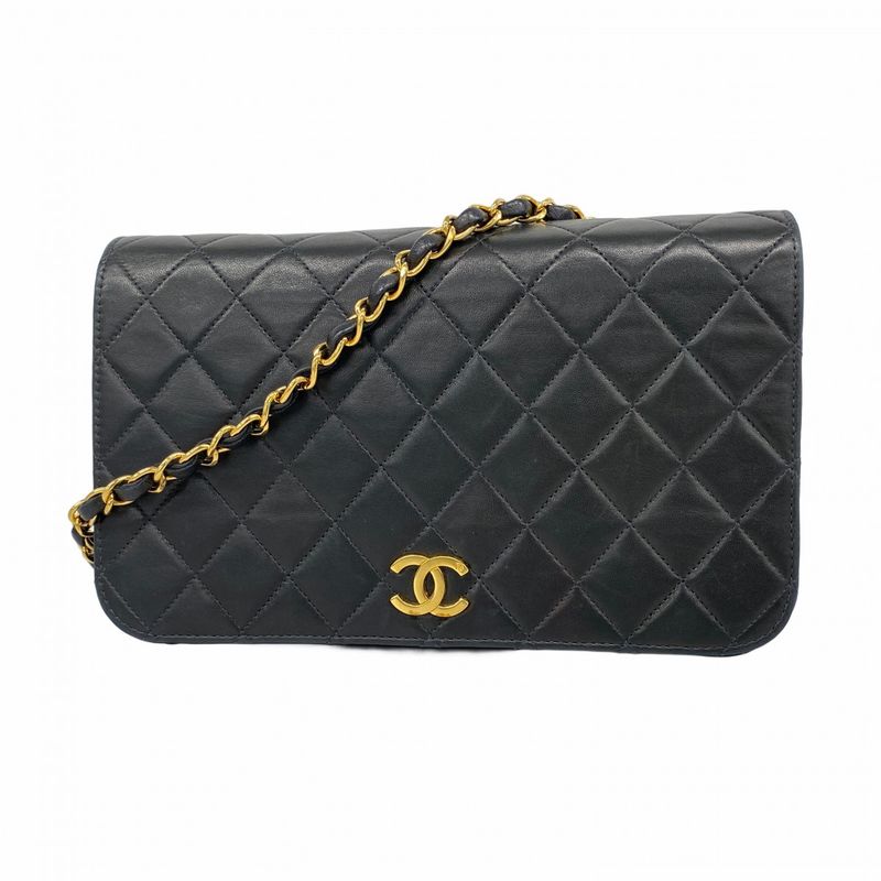 Chanel Shoulder Bag Matelasse Lambskin Black Gold Hardware Women