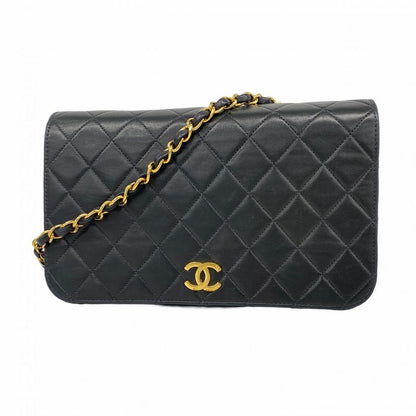Chanel Shoulder Bag Matelasse Lambskin Black Gold Hardware Women