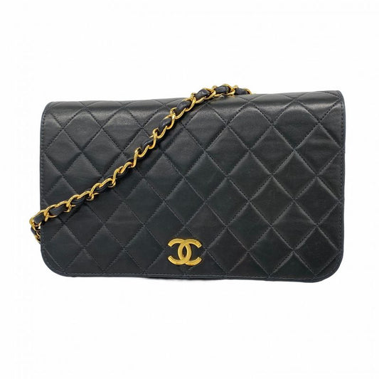 Chanel Shoulder Bag Matelasse Lambskin Black Gold Hardware Women