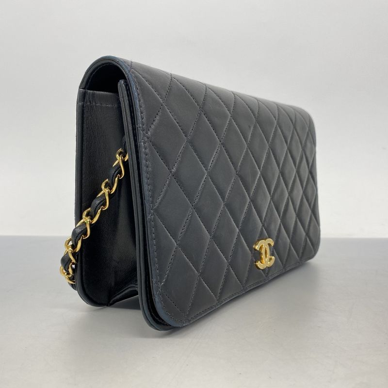 Chanel Shoulder Bag Matelasse Lambskin Black Gold Hardware Women