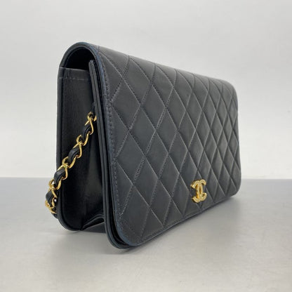Chanel Shoulder Bag Matelasse Lambskin Black Gold Hardware Women