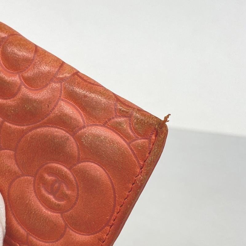 Chanel Card Case Camellia Lambskin Salmon Pink Silver Hardware Women