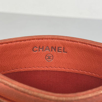 Chanel Card Case Camellia Lambskin Salmon Pink Silver Hardware Women