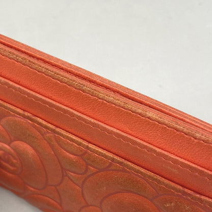 Chanel Card Case Camellia Lambskin Salmon Pink Silver Hardware Women