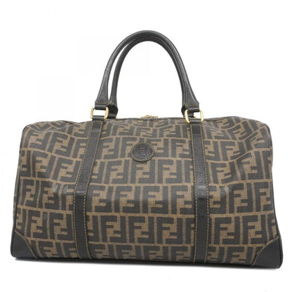 Fendi Boston Bag Zucca PVC Brown Black Gold Hardware Women's