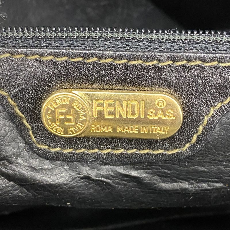 Fendi Boston Bag Zucca PVC Brown Black Gold Hardware Women's