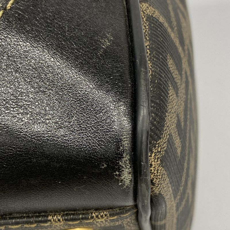 Fendi Boston Bag Zucca PVC Brown Black Gold Hardware Women's