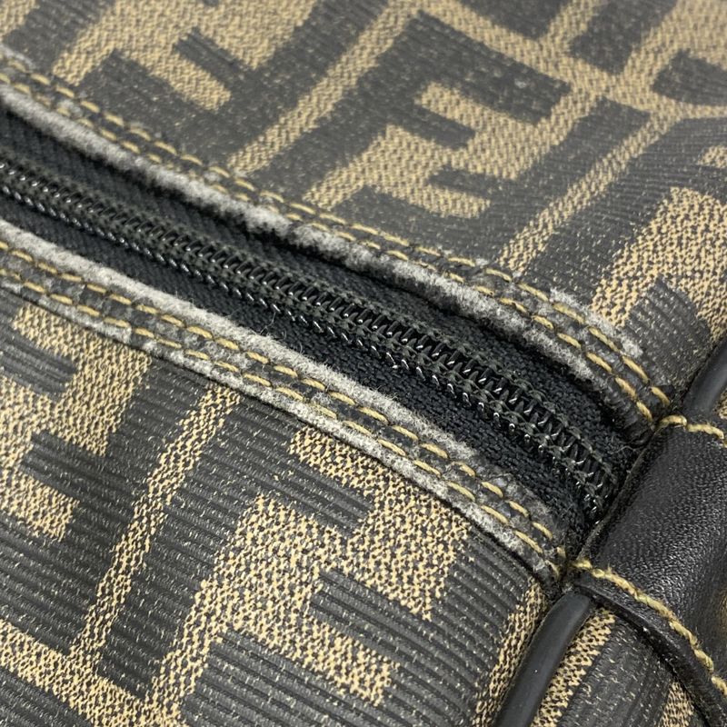 Fendi Boston Bag Zucca PVC Brown Black Gold Hardware Women's