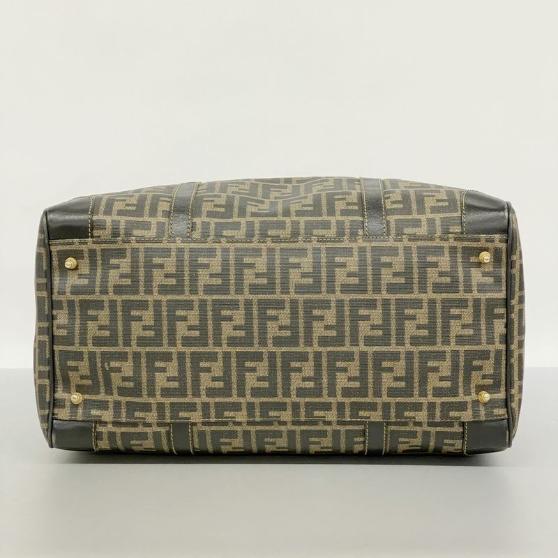 Fendi Boston Bag Zucca PVC Brown Black Gold Hardware Women's