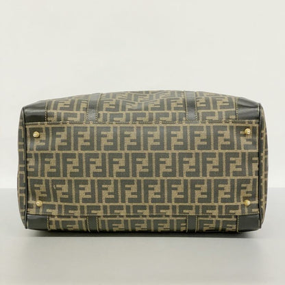 Fendi Boston Bag Zucca PVC Brown Black Gold Hardware Women's