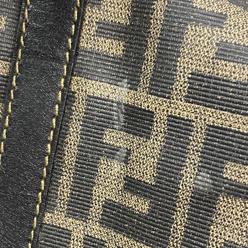 Fendi Boston Bag Zucca PVC Brown Black Gold Hardware Women's