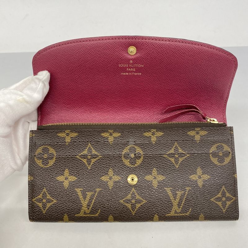 Louis Vuitton Long Wallet Monogram Portefeuille Emily M60697 Brown Fuchsia