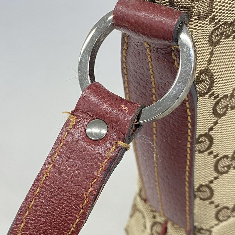 Gucci Shoulder Bag GG Canvas 113013 Canvas Brown Bordeaux Silver Hardware Women