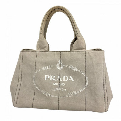 Prada Tote Bag Canapa Canvas Light Gray Gold Hardware Women's