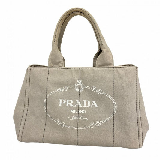Prada Tote Bag Canapa Canvas Light Gray Gold Hardware Women's