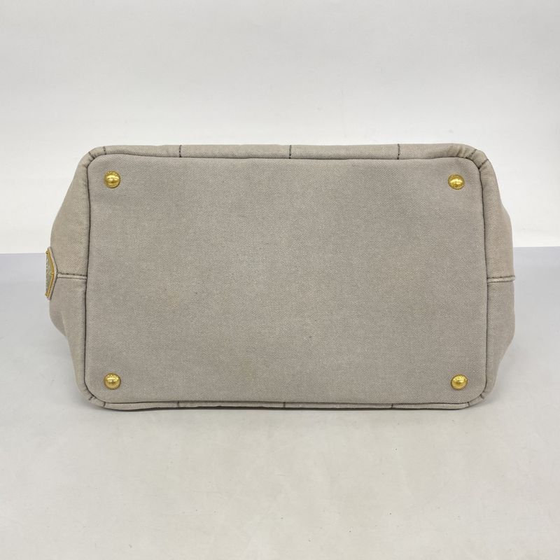Prada Tote Bag Canapa Canvas Light Gray Gold Hardware Women's