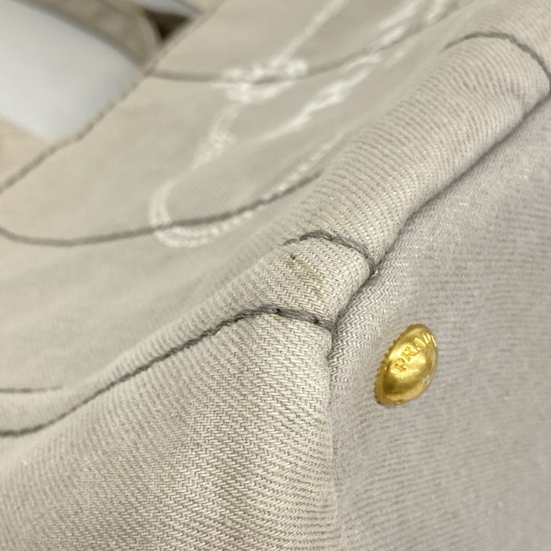 Prada Tote Bag Canapa Canvas Light Gray Gold Hardware Women's