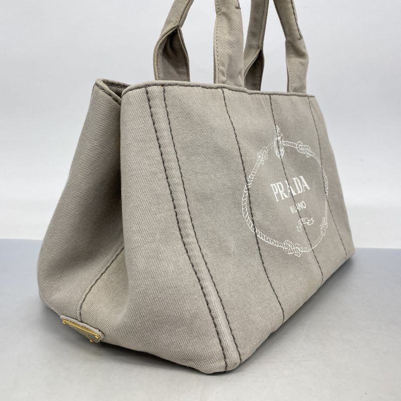 Prada Tote Bag Canapa Canvas Light Gray Gold Hardware Women's