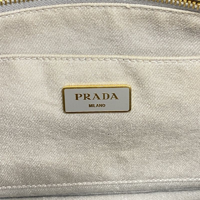 Prada Tote Bag Canapa Canvas Light Gray Gold Hardware Women's