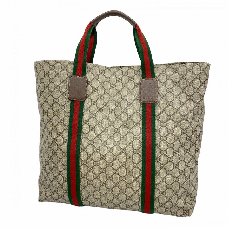Gucci Tote Bag GG Supreme Sherry Line 763287 PVC Brown Silver Hardware Women