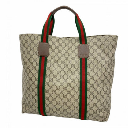 Gucci Tote Bag GG Supreme Sherry Line 763287 PVC Brown Silver Hardware Women