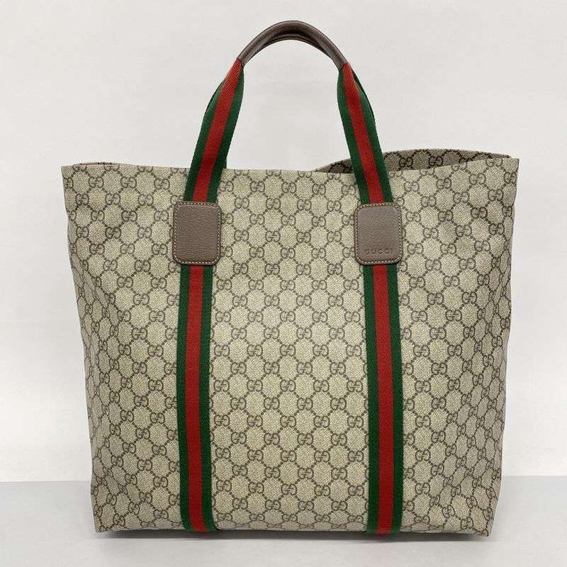 Gucci Tote Bag GG Supreme Sherry Line 763287 PVC Brown Silver Hardware Women