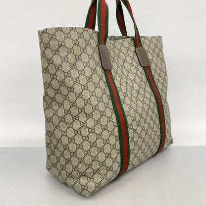 Gucci Tote Bag GG Supreme Sherry Line 763287 PVC Brown Silver Hardware Women