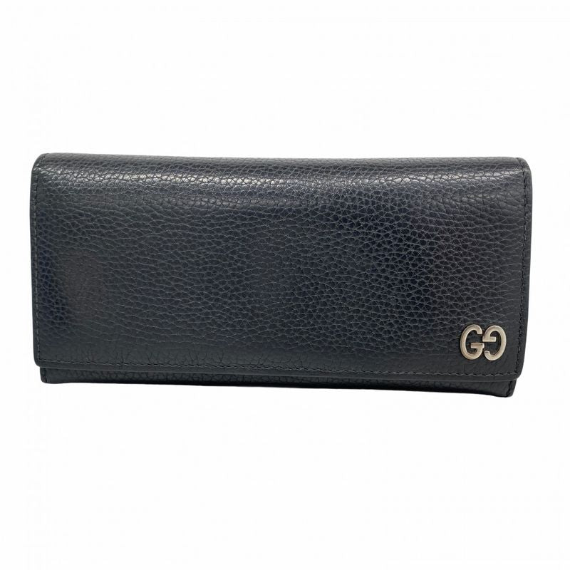 Gucci Long Wallet 481727 Leather Black Silver Hardware Women