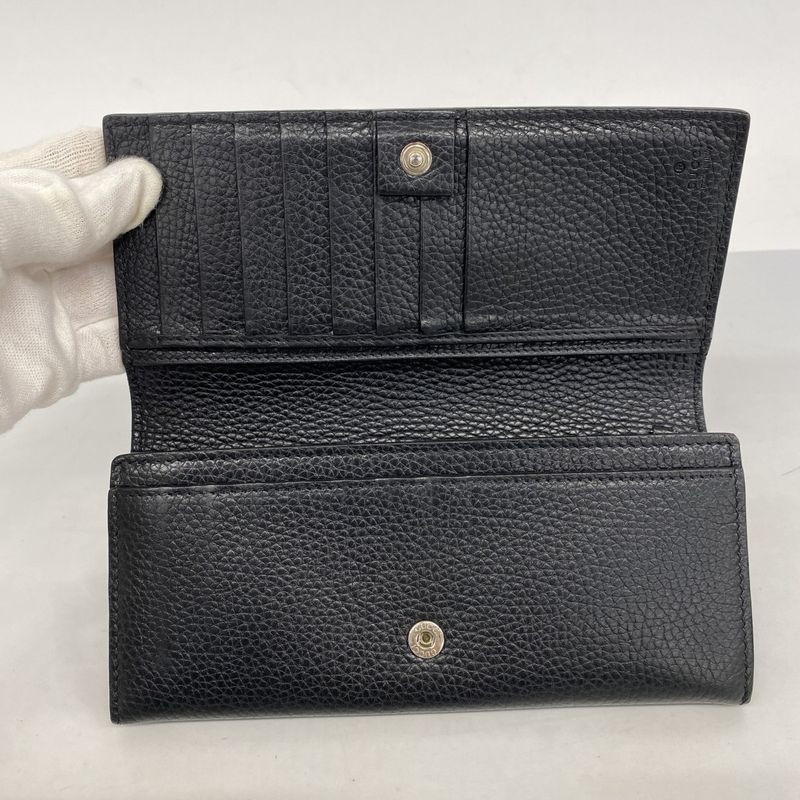 Gucci Long Wallet 481727 Leather Black Silver Hardware Women