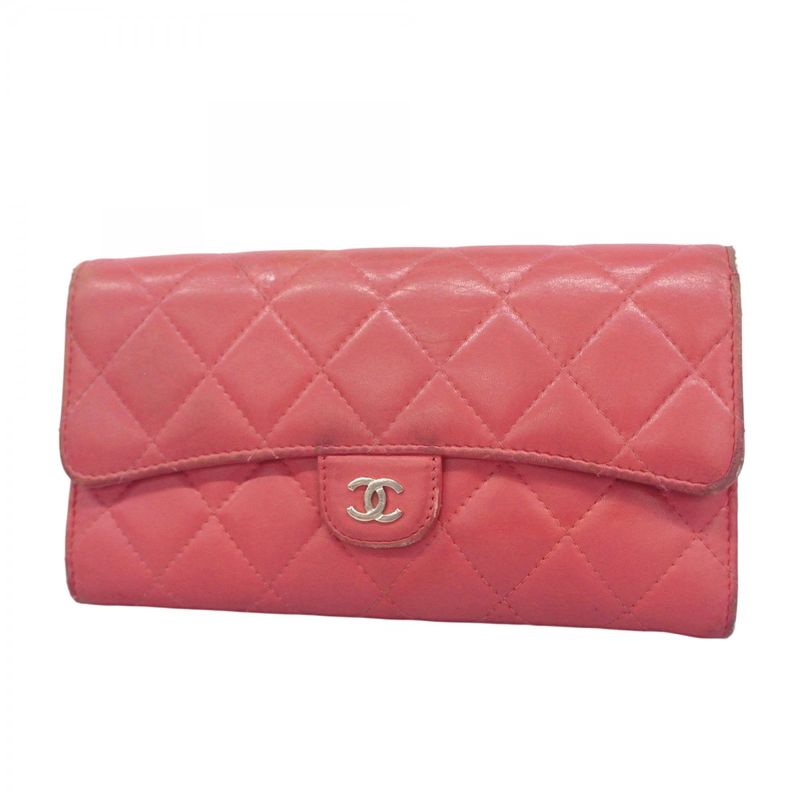 Chanel Long Wallet Matelasse Lambskin Pink Silver Hardware Women
