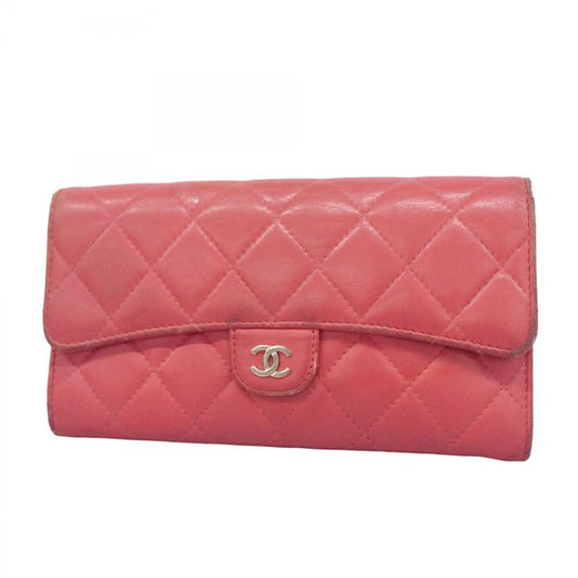 Chanel Long Wallet Matelasse Lambskin Pink Silver Hardware Women