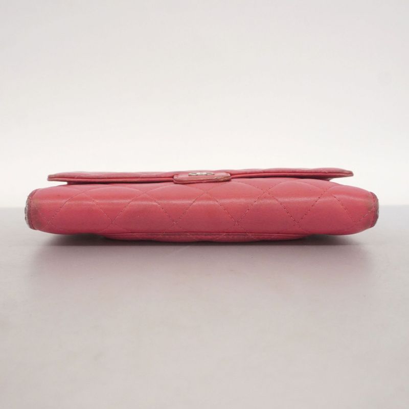 Chanel Long Wallet Matelasse Lambskin Pink Silver Hardware Women