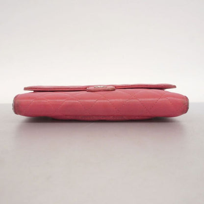 Chanel Long Wallet Matelasse Lambskin Pink Silver Hardware Women