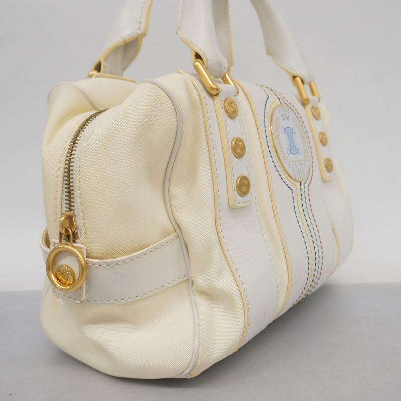 Celine Handbag Athens Olympics Limited Nylon Leather Ivory White Gold Hardware
