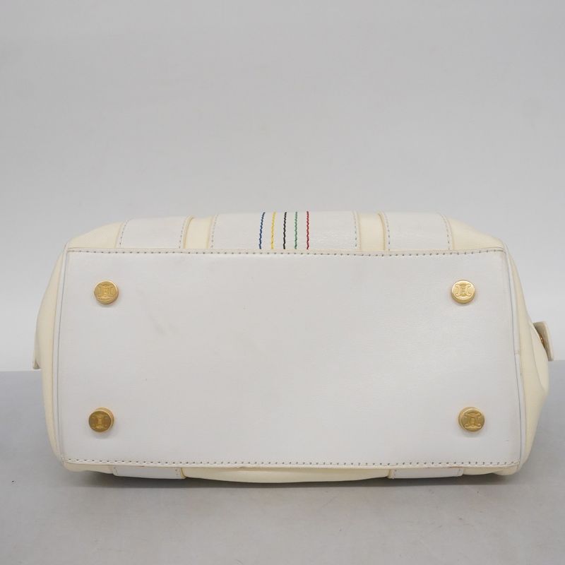 Celine Handbag Athens Olympics Limited Nylon Leather Ivory White Gold Hardware