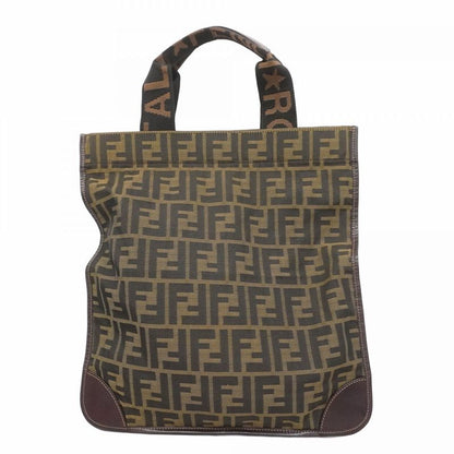 Fendi Tote Bag Zucca Nylon Canvas Brown Silver Hardware Women's