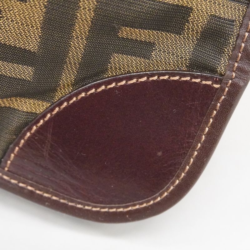 Fendi Tote Bag Zucca Nylon Canvas Brown Silver Hardware Women's