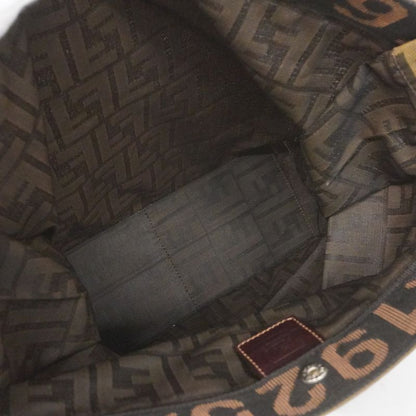 Fendi Tote Bag Zucca Nylon Canvas Brown Silver Hardware Women's