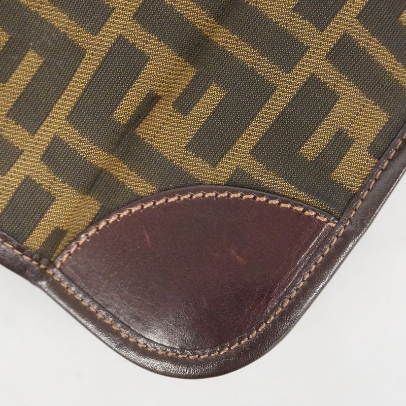 Fendi Tote Bag Zucca Nylon Canvas Brown Silver Hardware Women's