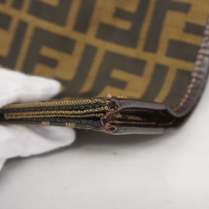 Fendi Tote Bag Zucca Nylon Canvas Brown Silver Hardware Women's