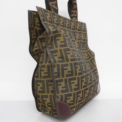 Fendi Tote Bag Zucca Nylon Canvas Brown Silver Hardware Women's