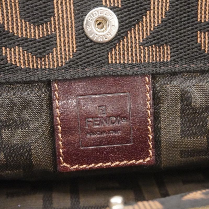 Fendi Tote Bag Zucca Nylon Canvas Brown Silver Hardware Women's