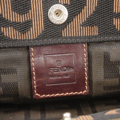 Fendi Tote Bag Zucca Nylon Canvas Brown Silver Hardware Women's