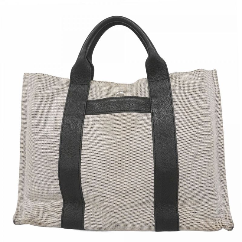 Hermes Tote Bag Sac Arne MM Canvas Gray Black Silver Hardware Women's