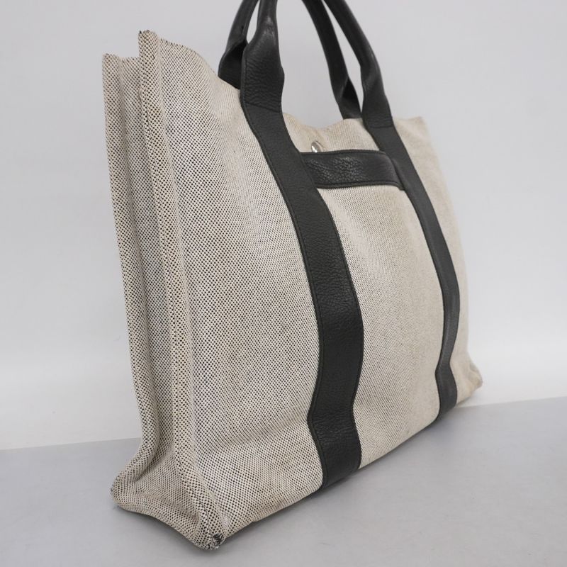 Hermes Tote Bag Sac Arne MM Canvas Gray Black Silver Hardware Women's